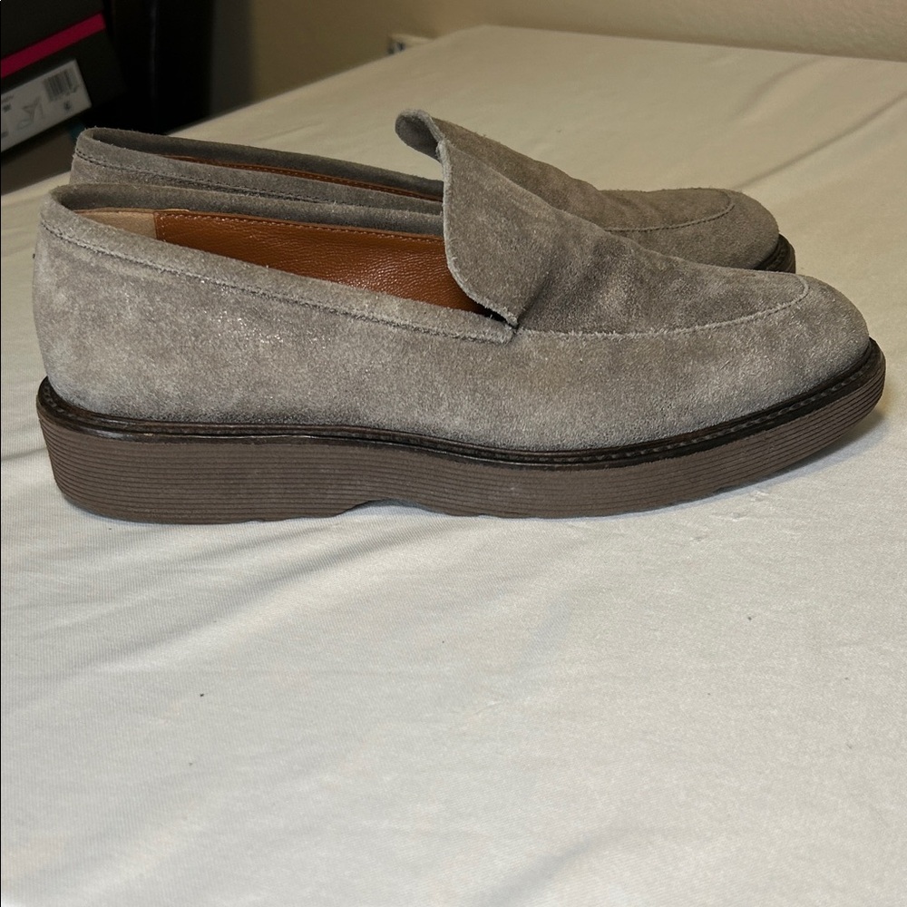 Aquatalia Kelsey Metallic Gray Suede Slip On Loafers Women’s Size 9